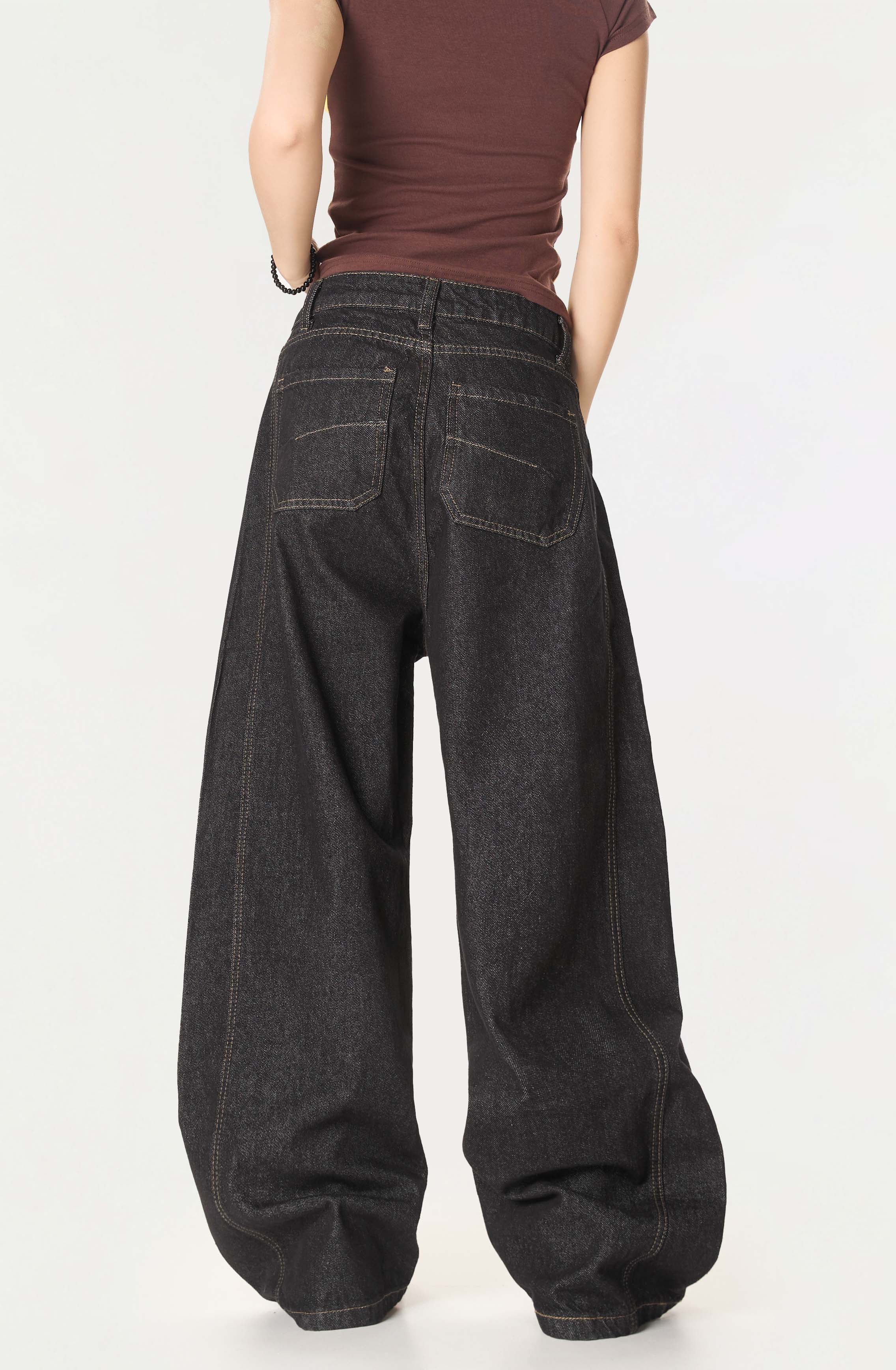 Omirad Contrast Piping Wide-Leg Jeans | Retro Street Denim