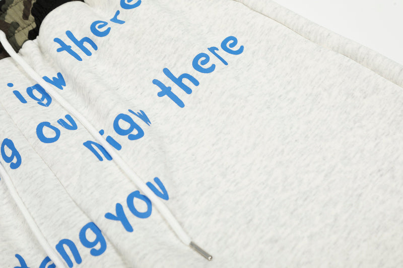 Camo Waist All-Over Text Graphic Wide-Leg Sweatpants