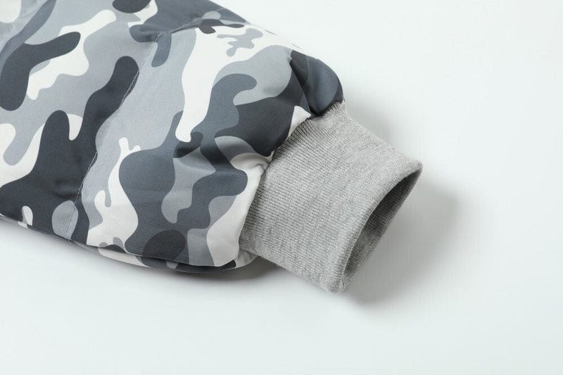 Reversible Camo Varsity Hoodie Jacket | TAELEPLUS Logo