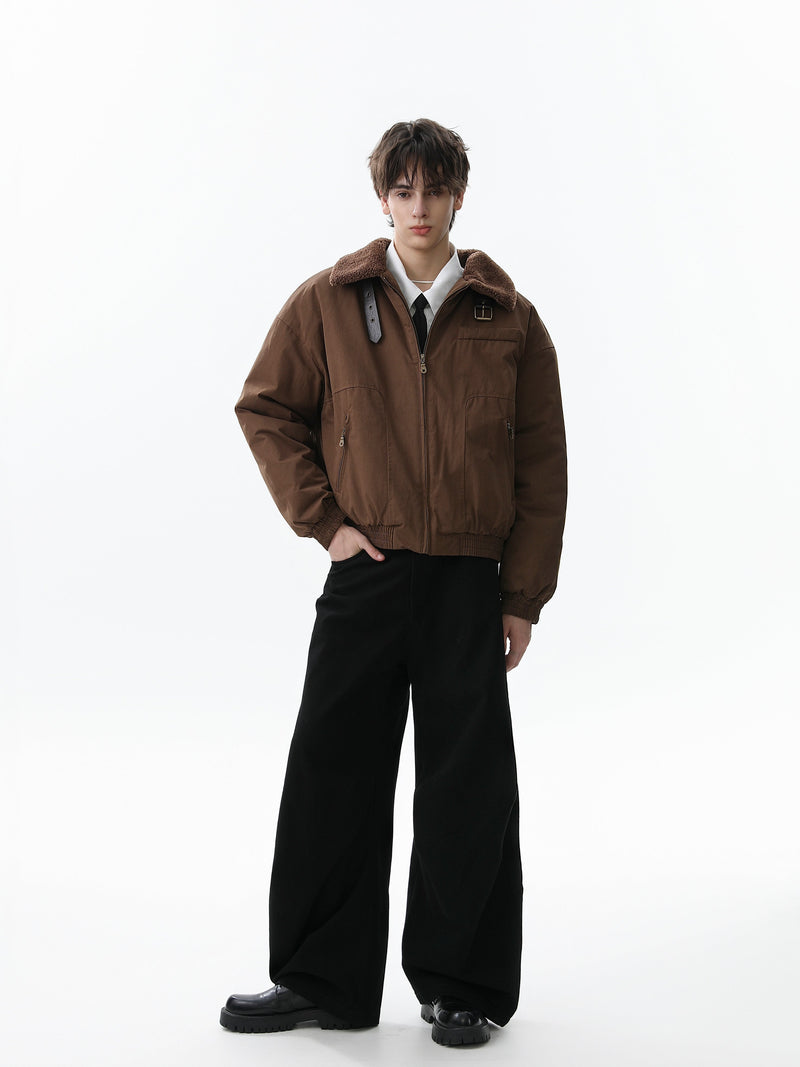 Cotton Stand-Collar Bomber Jacket | Army Green & Brown
