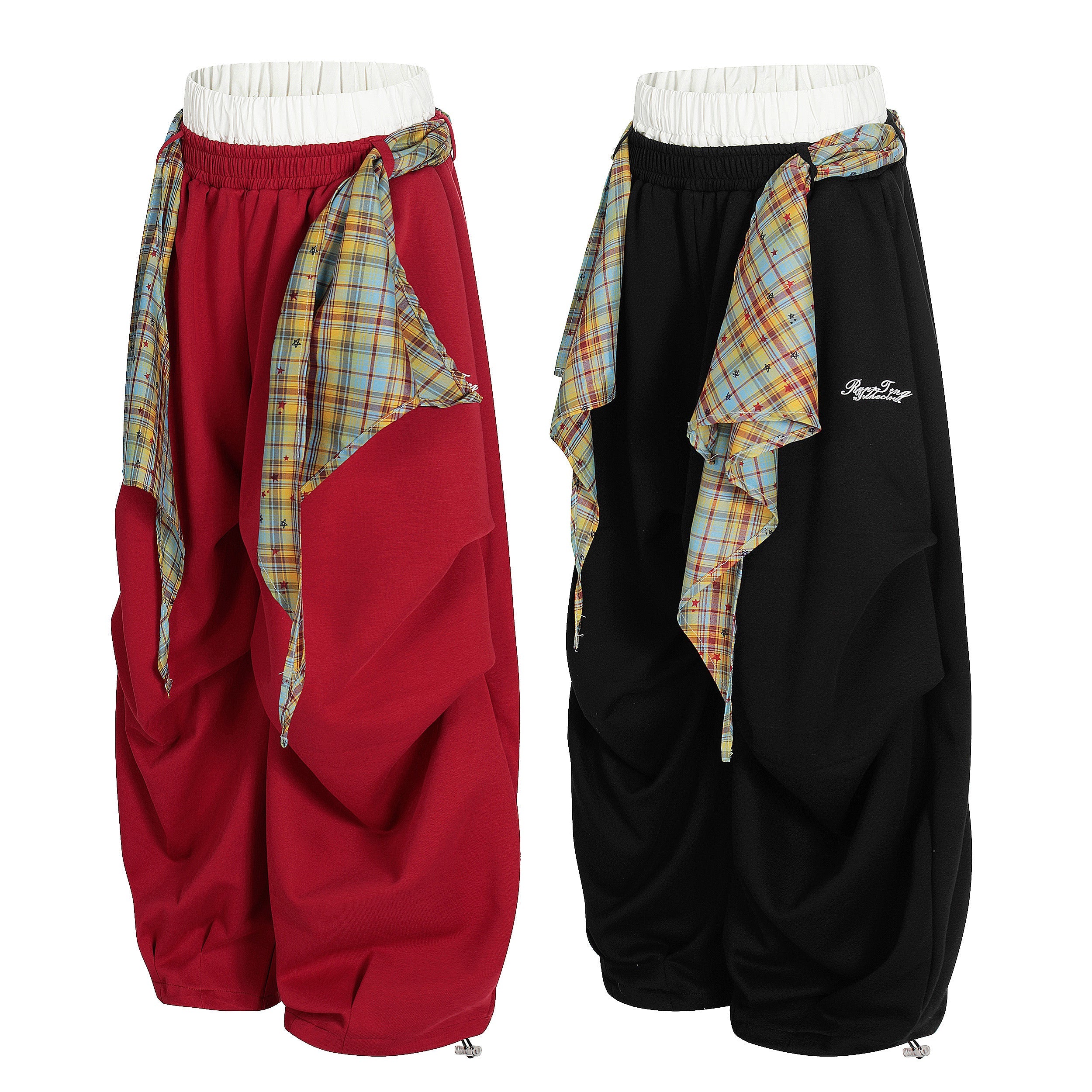 Plaid Drape Stacked Pants | Avant-Garde Streetwear