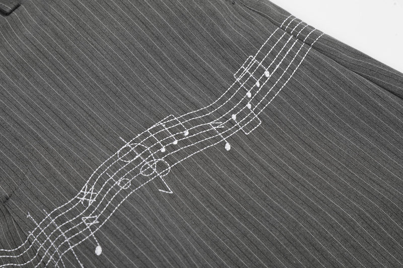 Pinstripe Wide-Leg Pants with Music Staff Graphic | Omirad