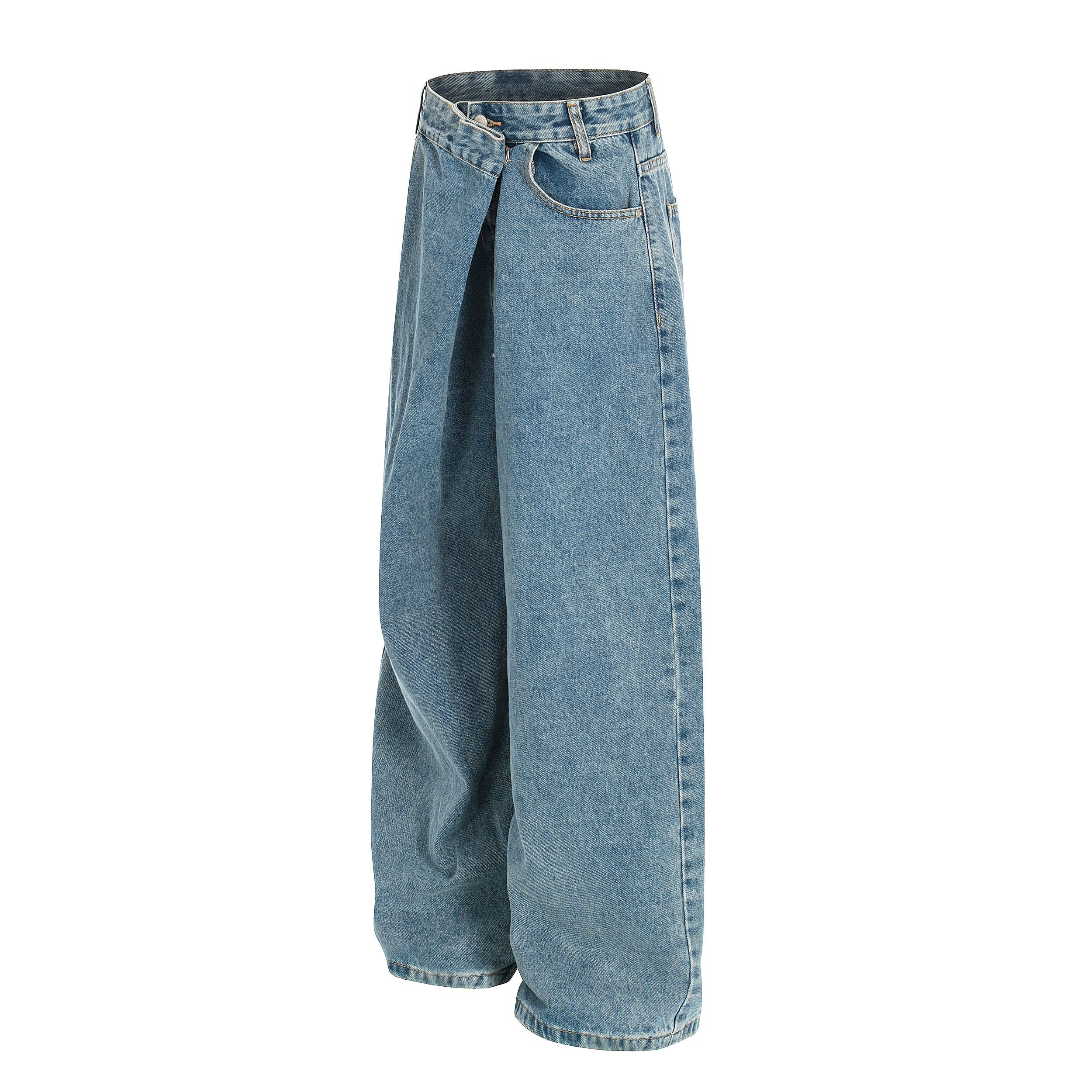 Asymmetric Waist Wide-Leg Denim Jeans | Deconstructed Streetwear