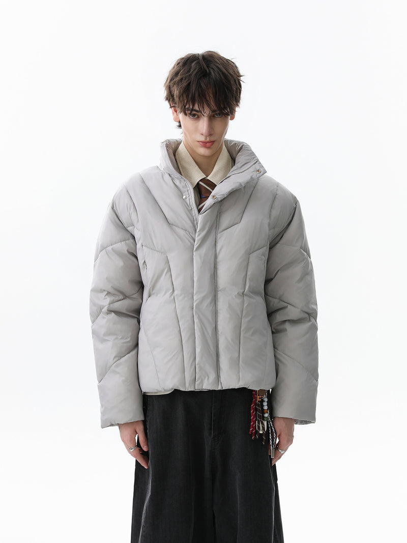 Omirad High-Neck Cropped Puffer Jacket | Grey & Black