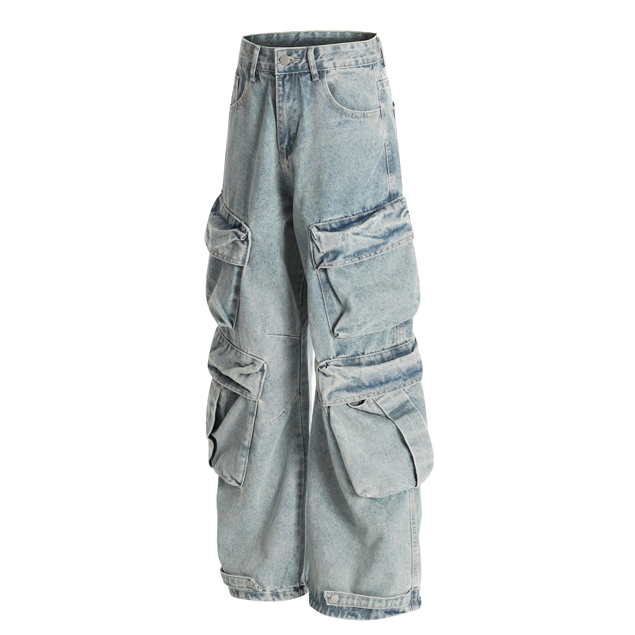 Multi-Layer Cargo Denim Pants | Wide-Leg Streetwear Jeans