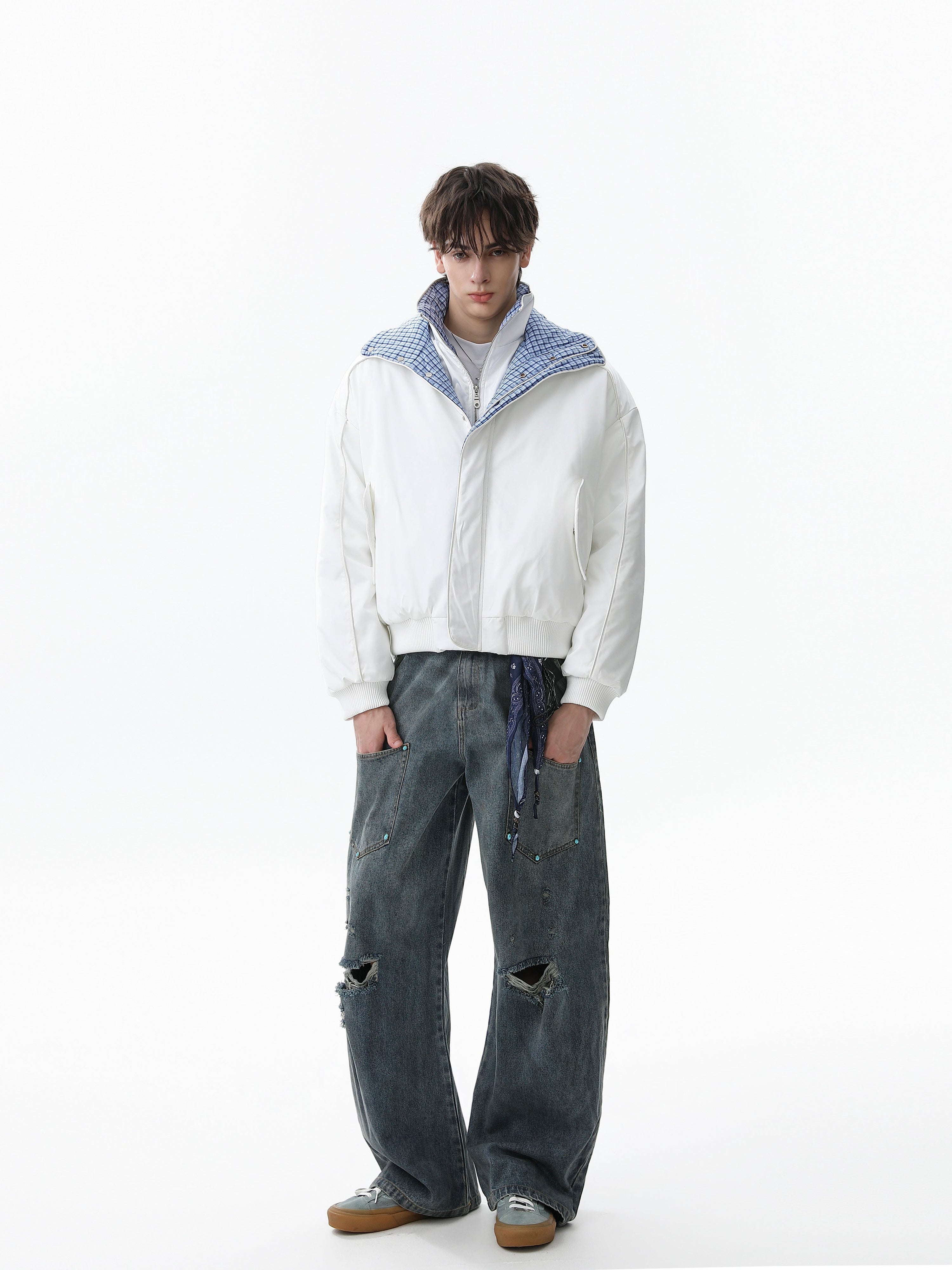 Reversible Check Collar Padded Bomber Jacket | SEAKOFF