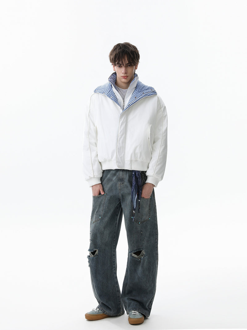 Reversible Check Collar Padded Bomber Jacket | SEAKOFF