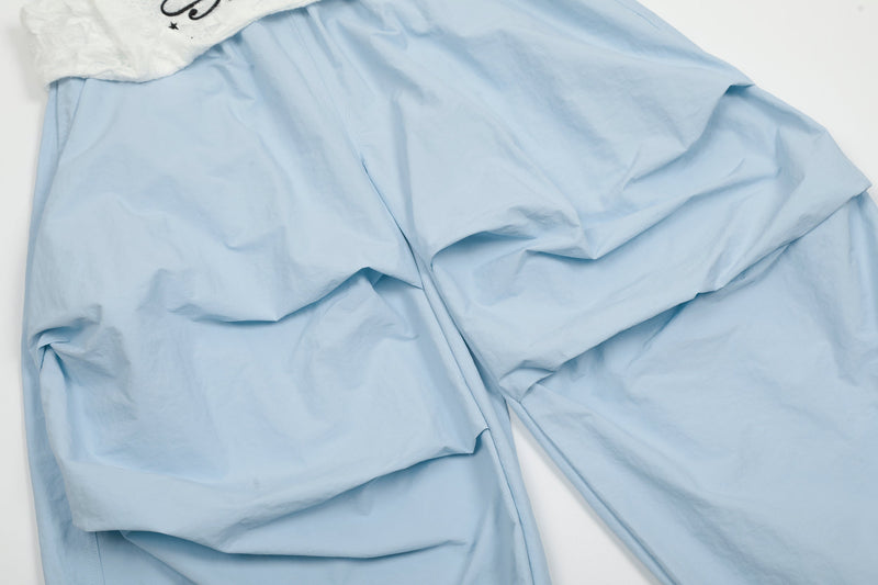 Layered Ruched Panel Wide-Leg Nylon Pants | Streetwear