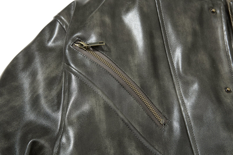 Omirad Faux Leather Bomber Jacket with Faux Fur Collar