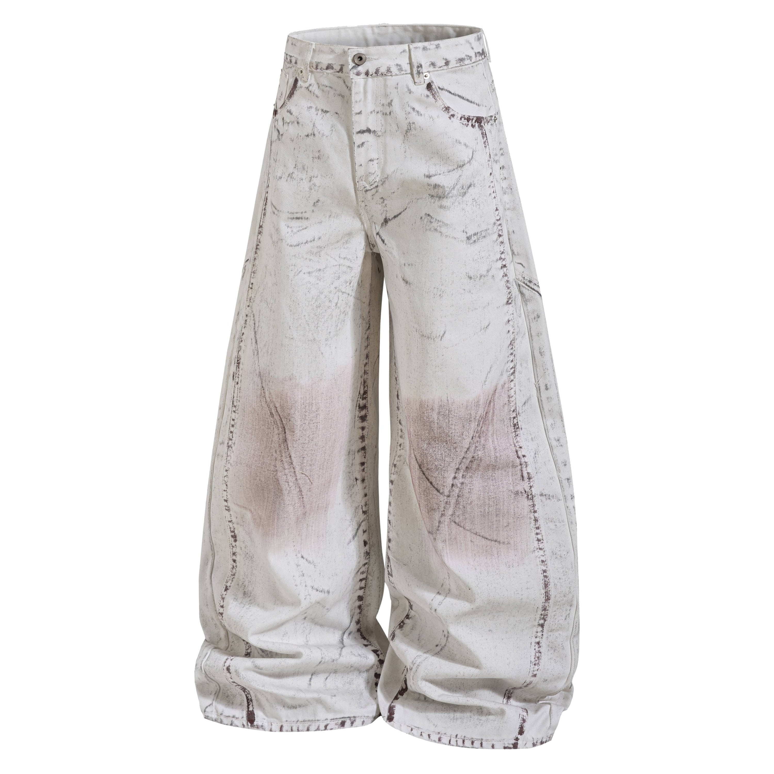 Omirad Washed Wide-Leg Panel Denim Pants | 100% Cotton
