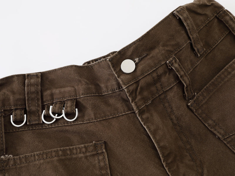 Wide-Leg Cotton Pants with Metal Ring Waist Detail