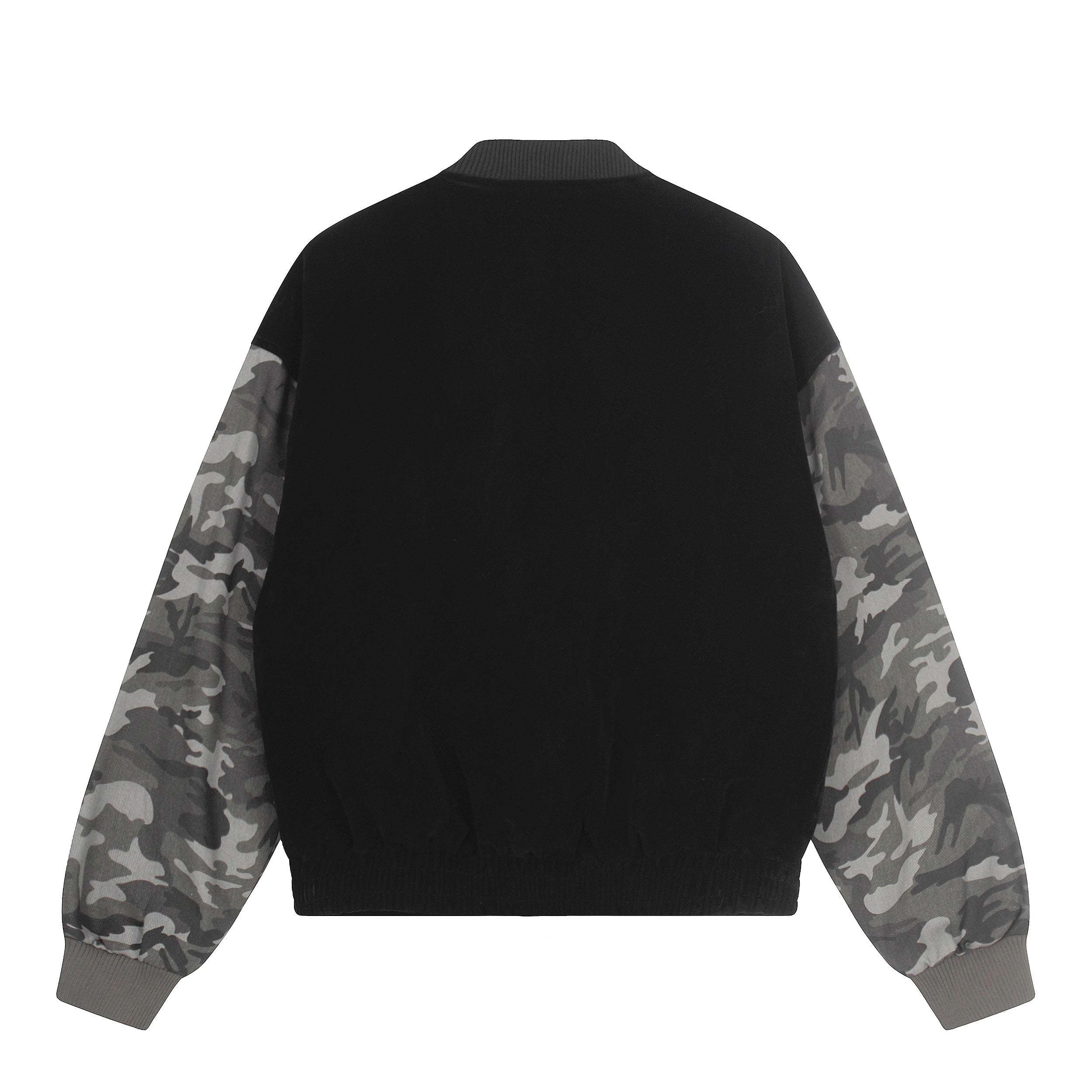 Camo Sleeve Varsity Bomber Jacket with Stud Detail
