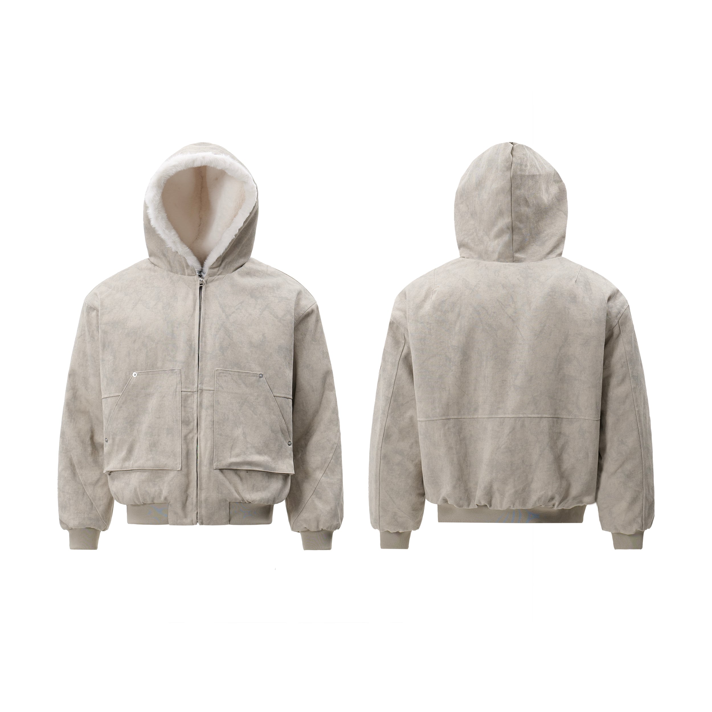 Faux-Shearling Lined Washed Hooded Bomber Jacket