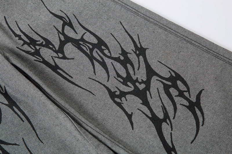 Tribal Graphic Wide-Leg Jeans | Oversized Streetwear Pants