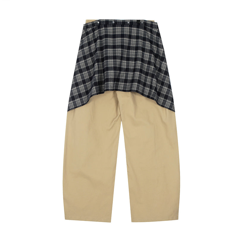 Layered Flannel Tie Wide-Leg Pants | Street Style