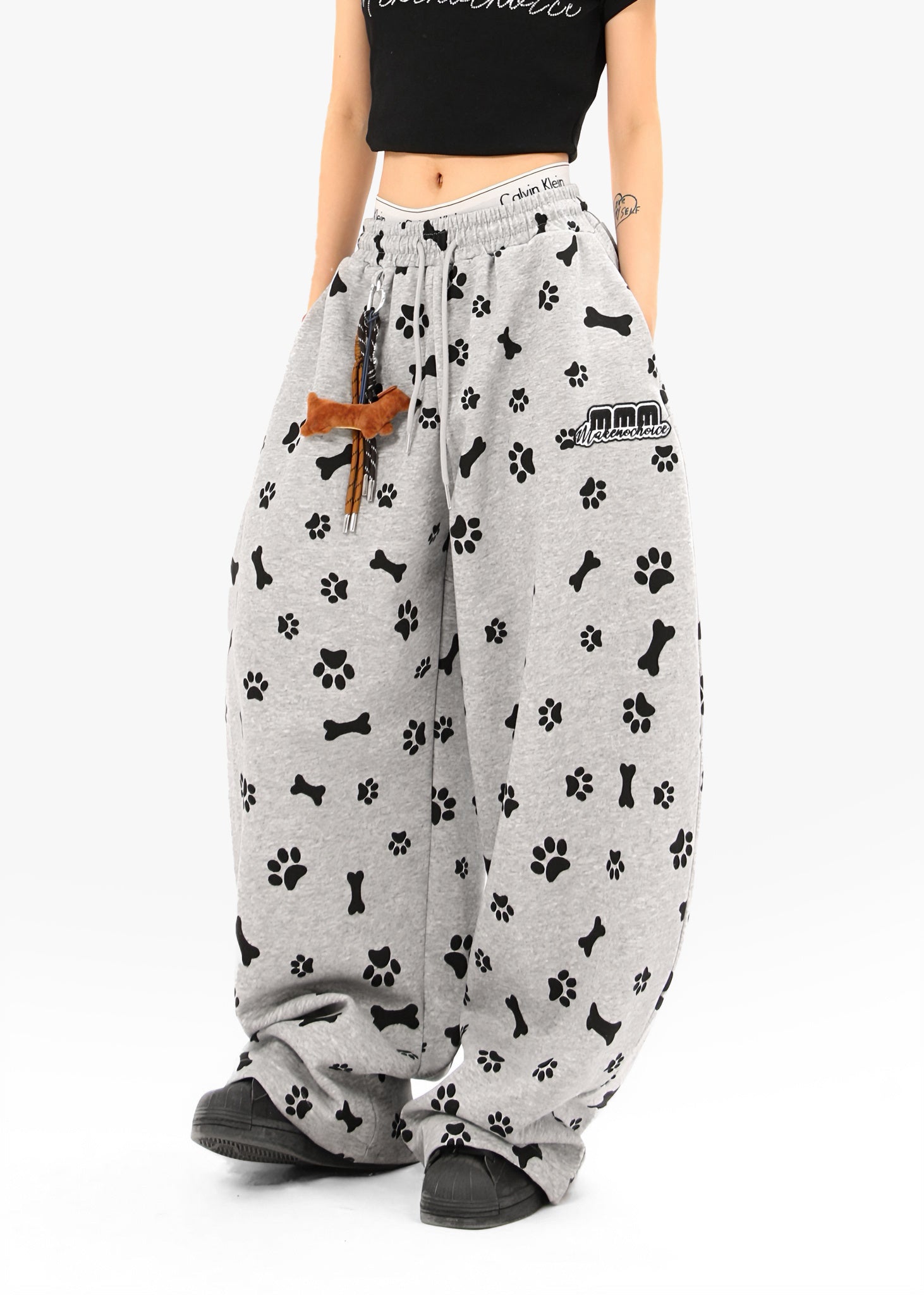 Paw Print Wide-Leg Lounge Pants | Dog Bone Streetwear Sweats