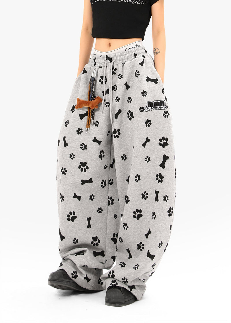 Paw Print Wide-Leg Lounge Pants | Dog Bone Streetwear Sweats