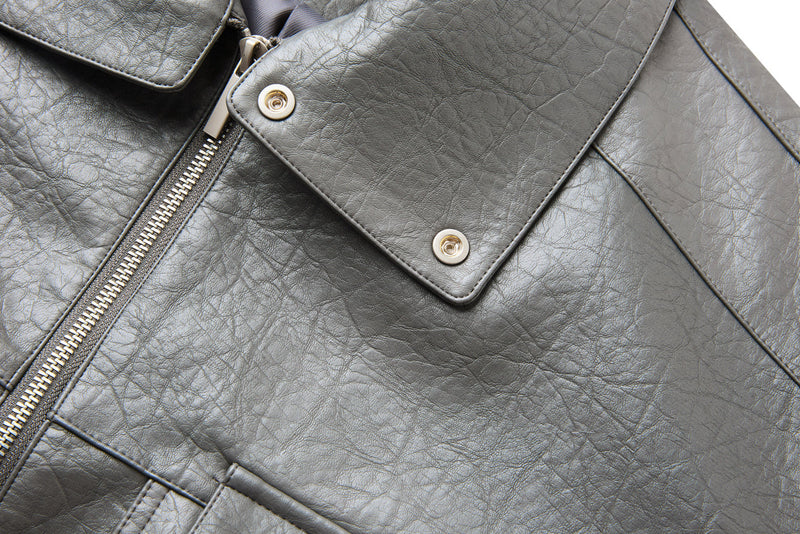 Men's Utility PU Leather Bomber Jacket | Oversized Fit