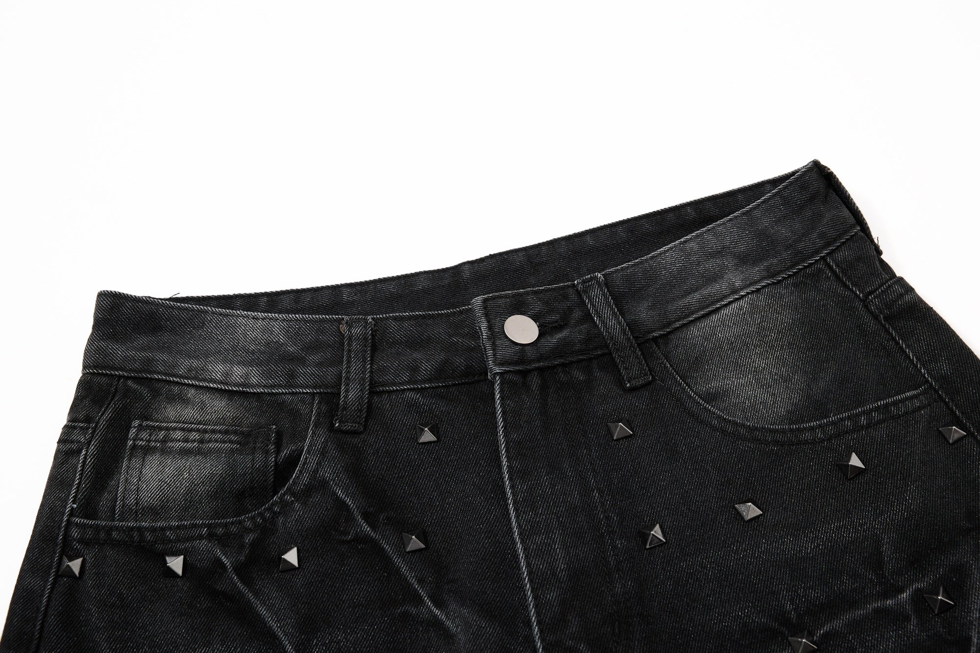 Studded Wide-Leg Denim Jeans | Vintage Black Streetwear