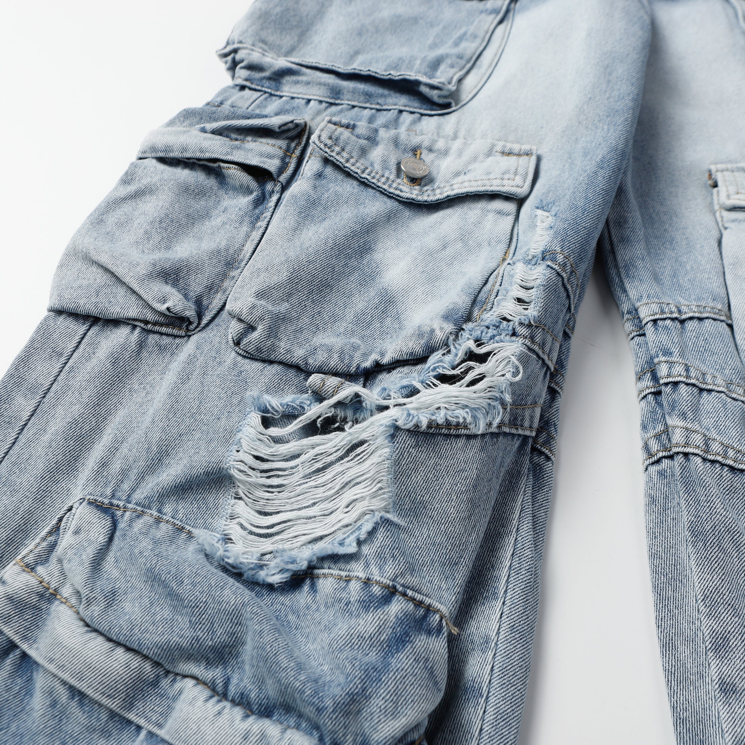 Distressed Multi-Pocket Cargo Denim Pants | Streetwear