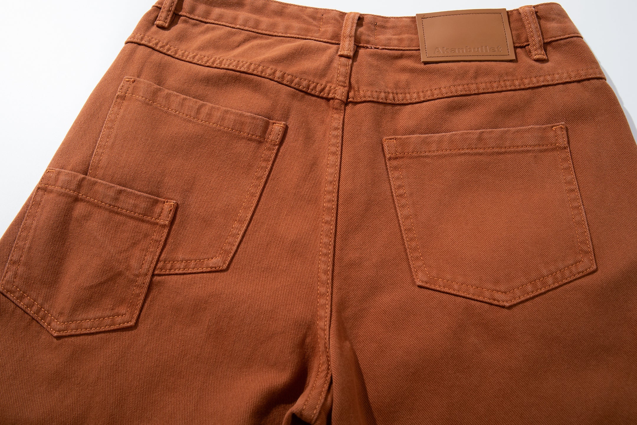 Curved-Panel Wide-Leg Jeans | Rust Brown Cotton Twill