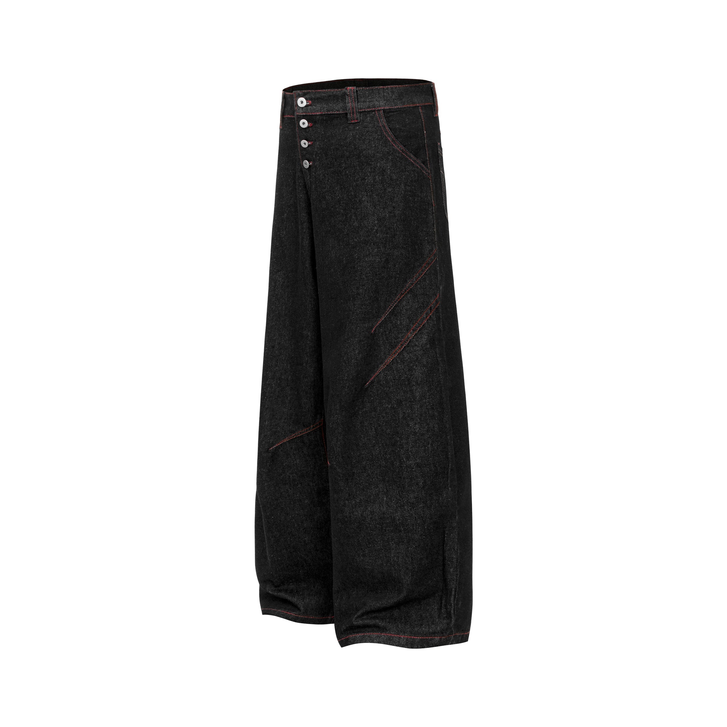 Omirad Multi-Button Wide Leg Denim Pants | Contrast Stitch