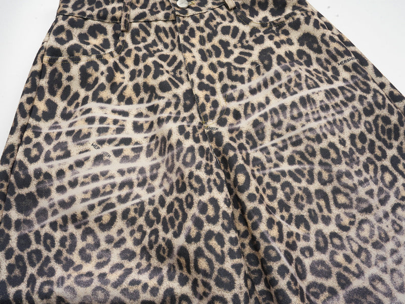 Leopard Print Wide-Leg Performance Mesh Pants | Omirad