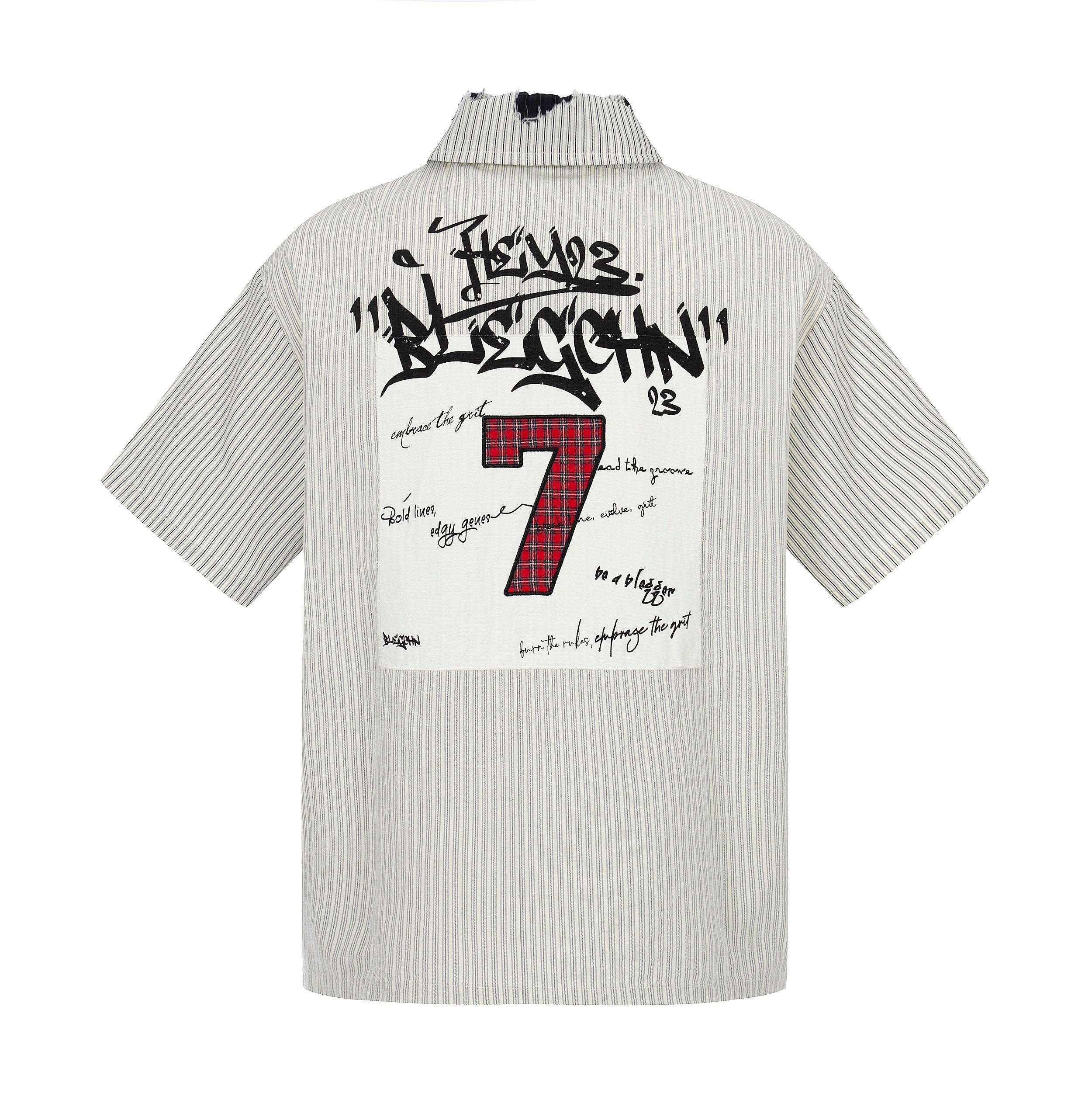 Omirad Pinstripe Patch Graphic Shirt | Streetwear Button-Up