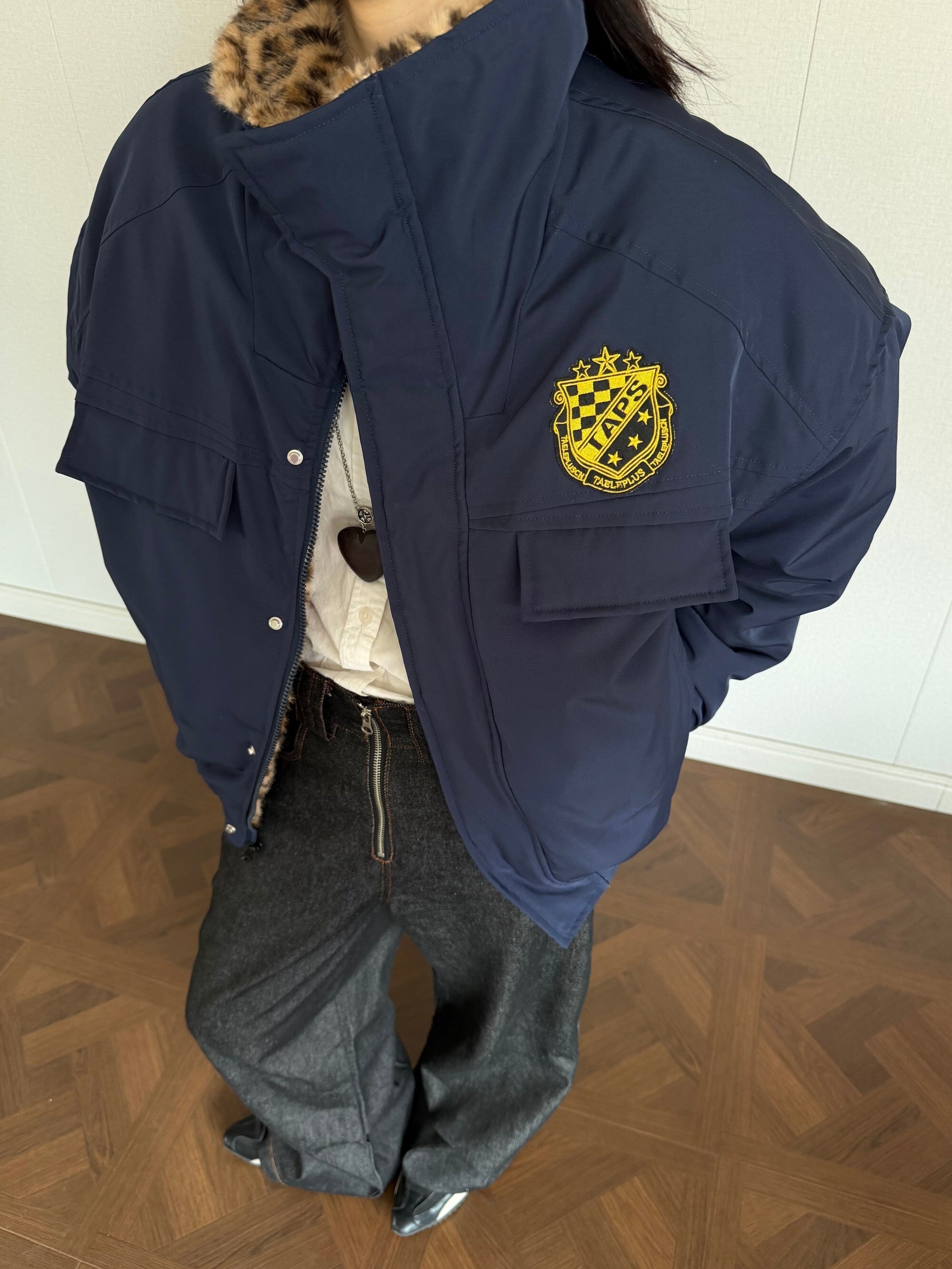 Leopard-Lined Military Bomber Jacket | Streetwear Winter Coat