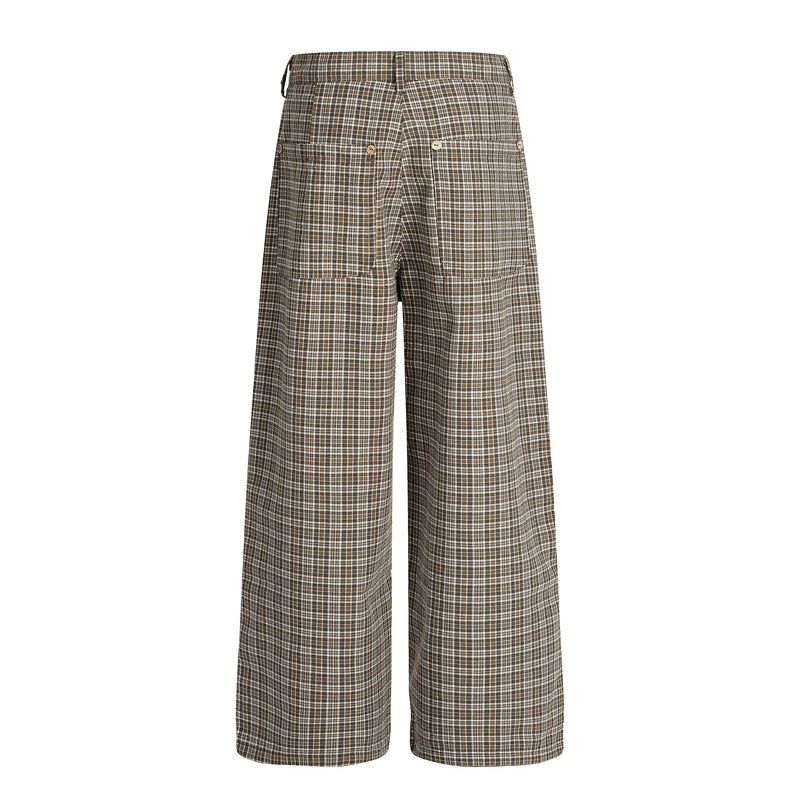 Omirad Vintage Plaid Wide-Leg Pants | 100% Cotton Trousers