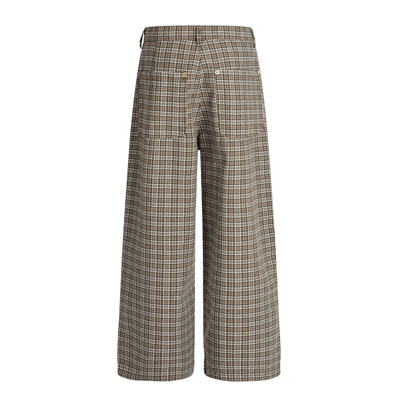 Vintage Plaid Wide-Leg Pants | 100% Cotton Pleated Trousers