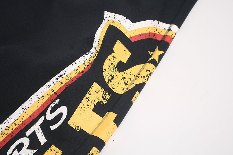 Fleece-Lined Wide-Leg Sweatpants | Distressed Sports Letter Print