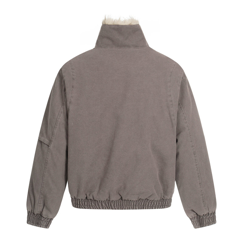 Fleece-Lined Utility Bomber Jacket | Faux-Fur Collar