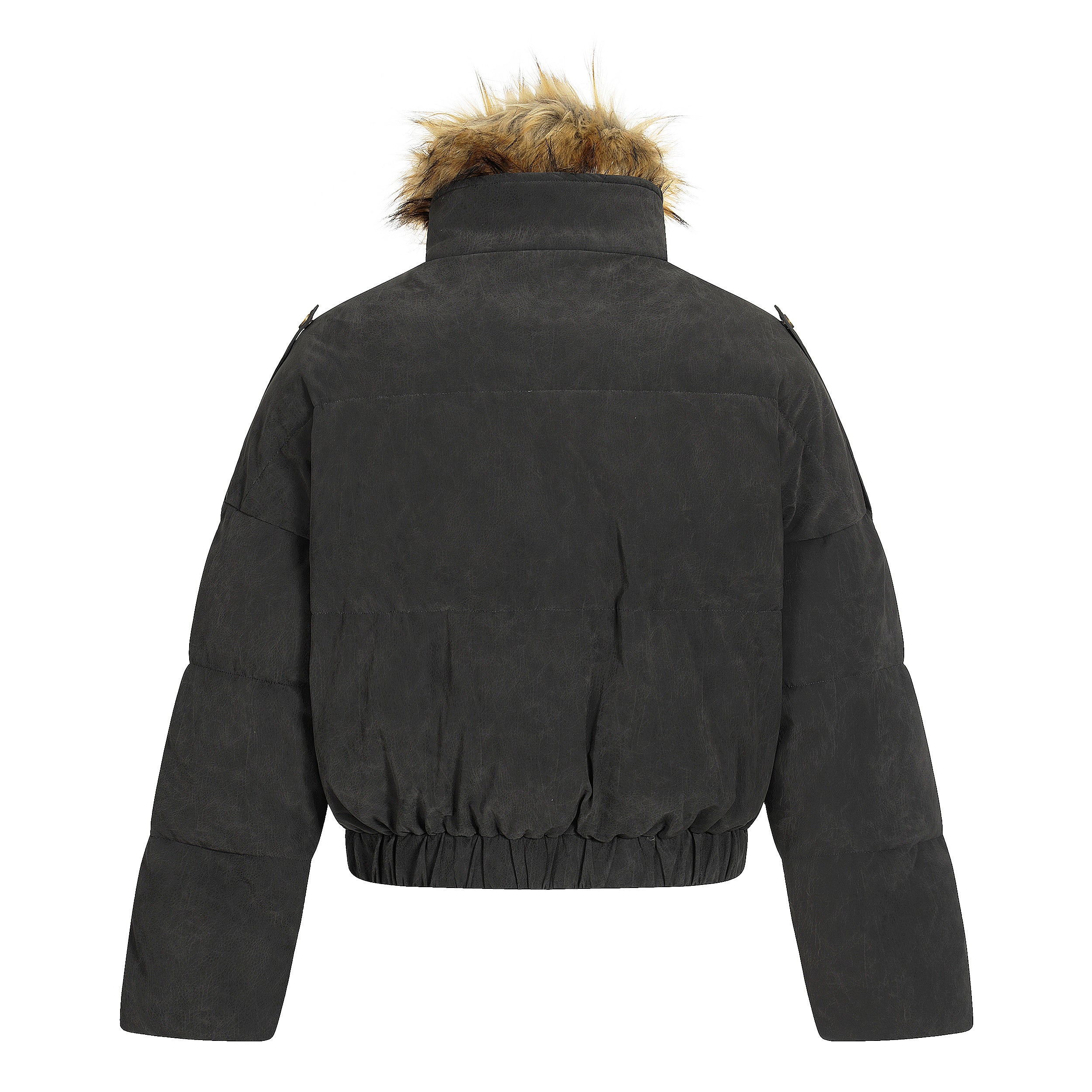 Detachable Faux Fur Collar PU Puffer Jacket | Cropped