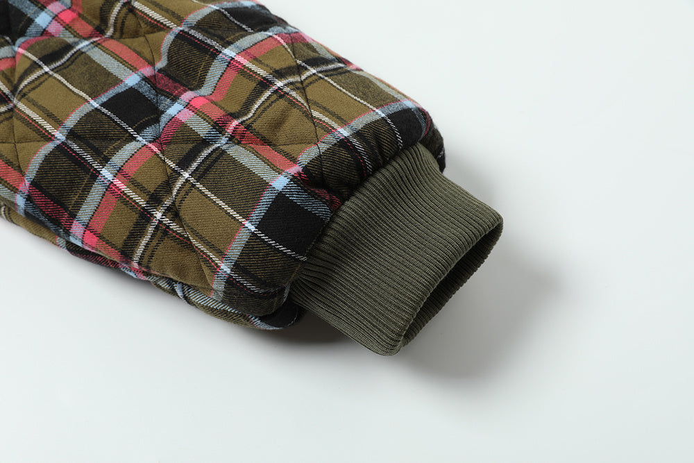 Reversible Plaid Faux Fur Hooded Bomber Jacket | Military Green