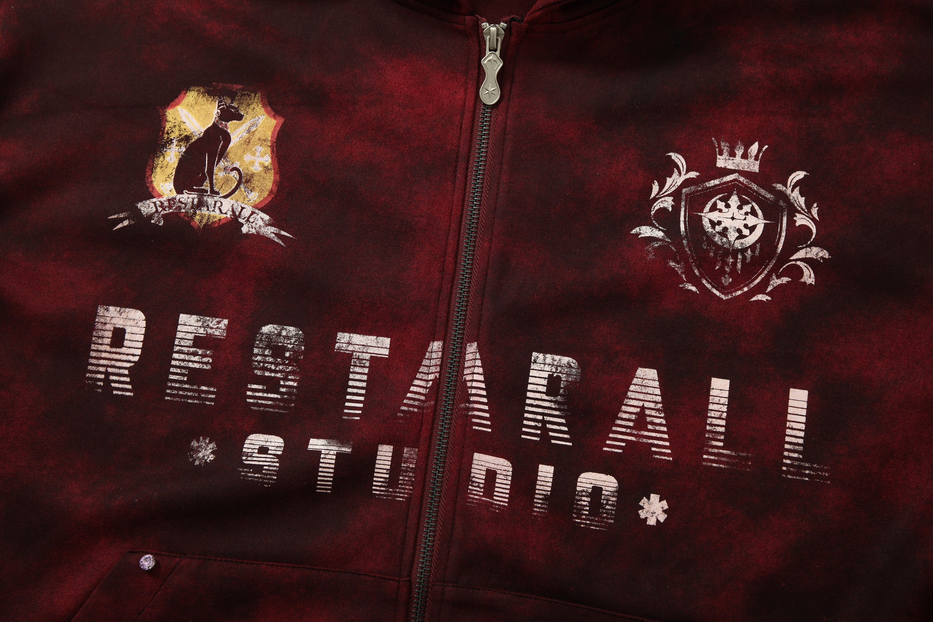 Restarall Studio Burnout Wash Zip-Up Hoodie | Grunge Streetwear