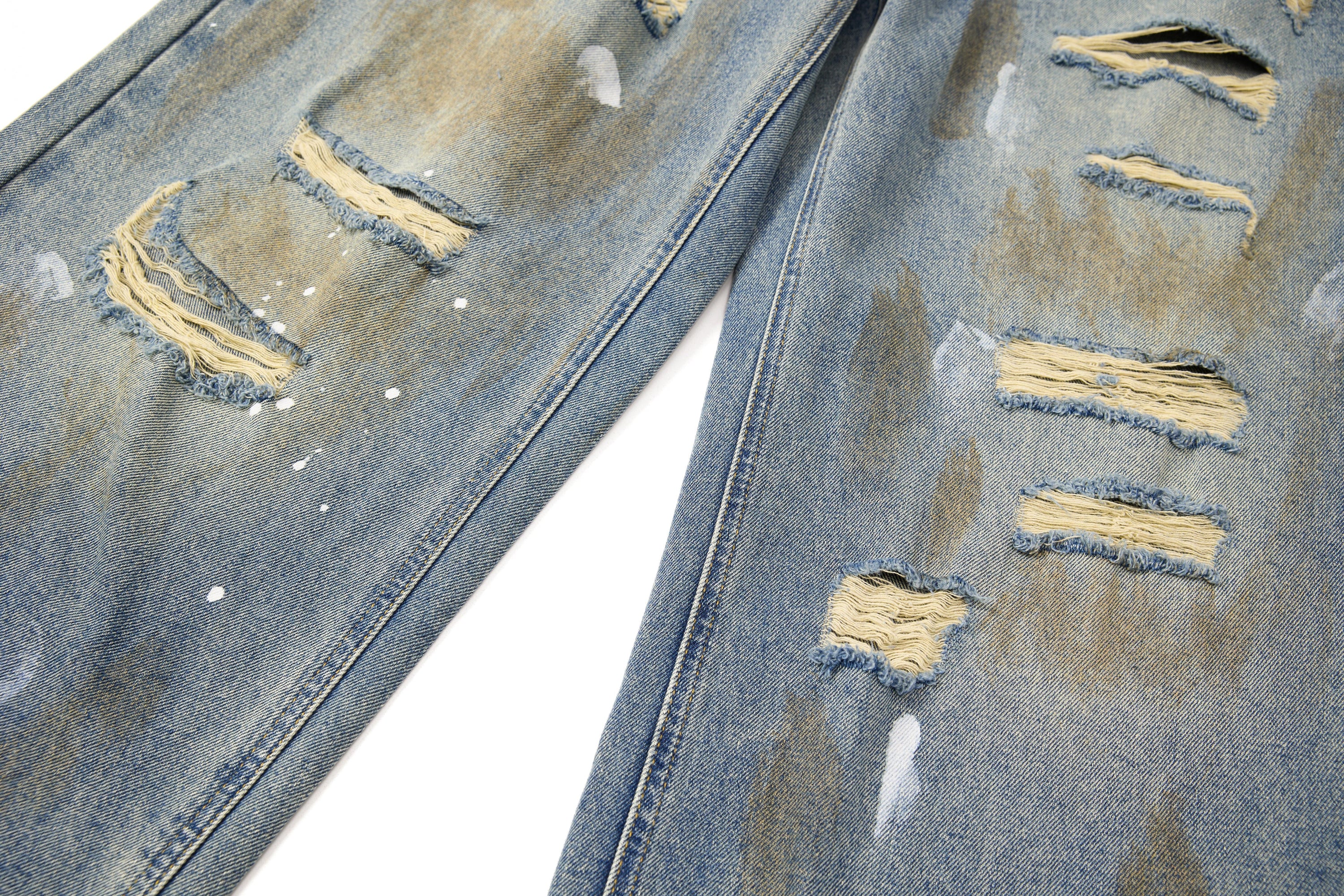 Omirad Distressed Vintage Washed Wide-Leg Denim Pants