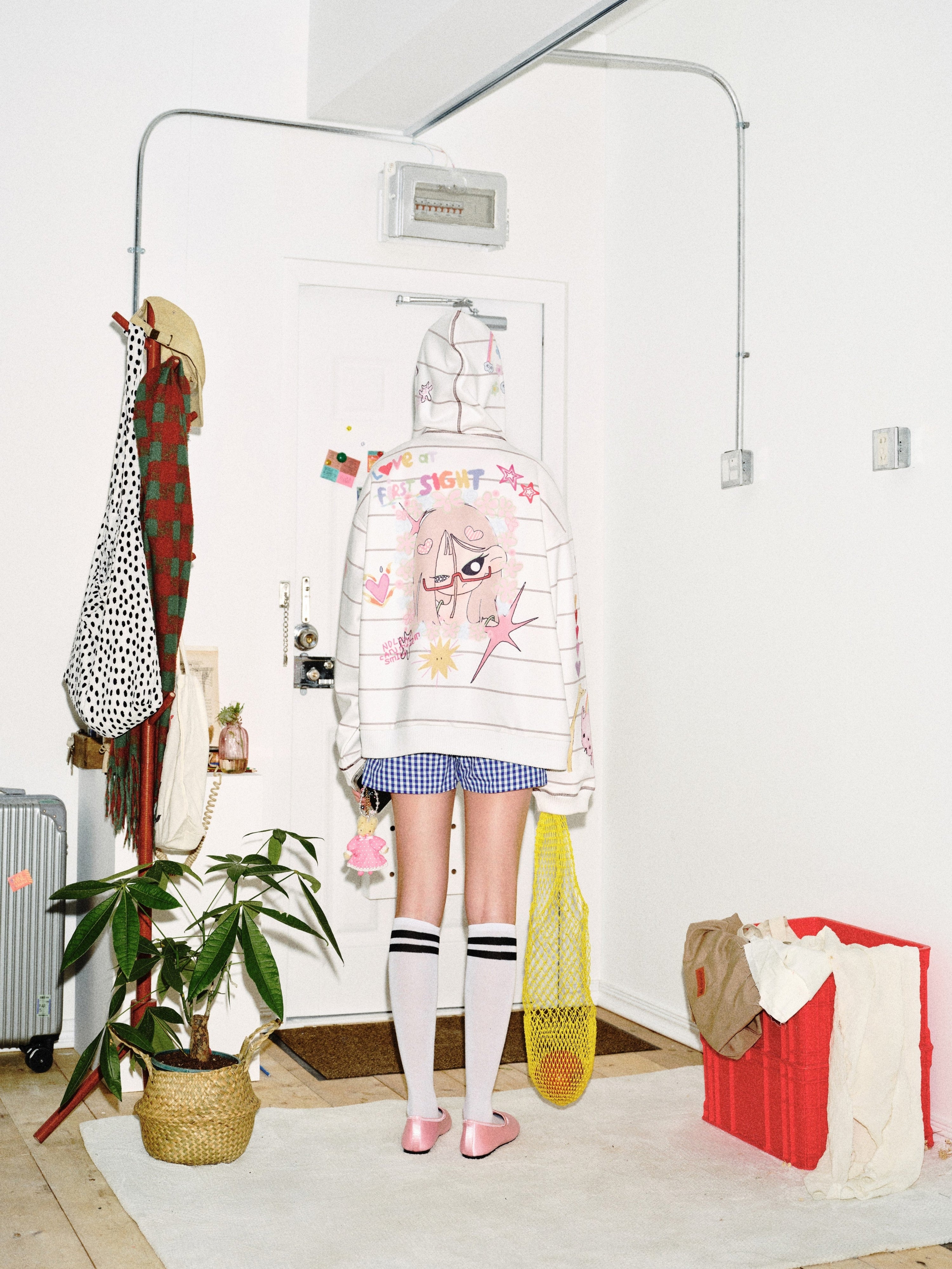 All-Over Hand-Drawn Graphic Zip-Up Hoodie | Streetwear