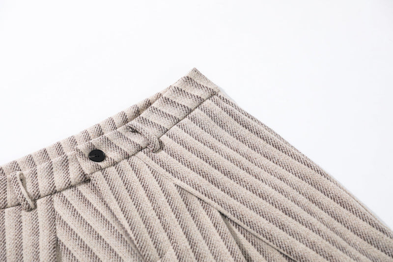 Omirad Pleated Panel Wide-Leg Trousers | Striped Drape Pants