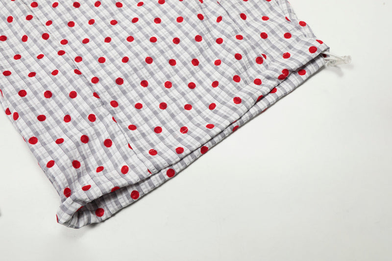 Omirad Polka Dot Wide-Leg Pants | Red Dot Grid Print
