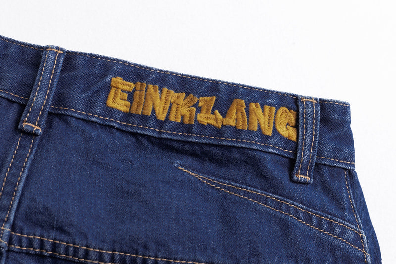 Omirad Embroidered Wide-Leg Cotton Denim Pants | Deep Blue