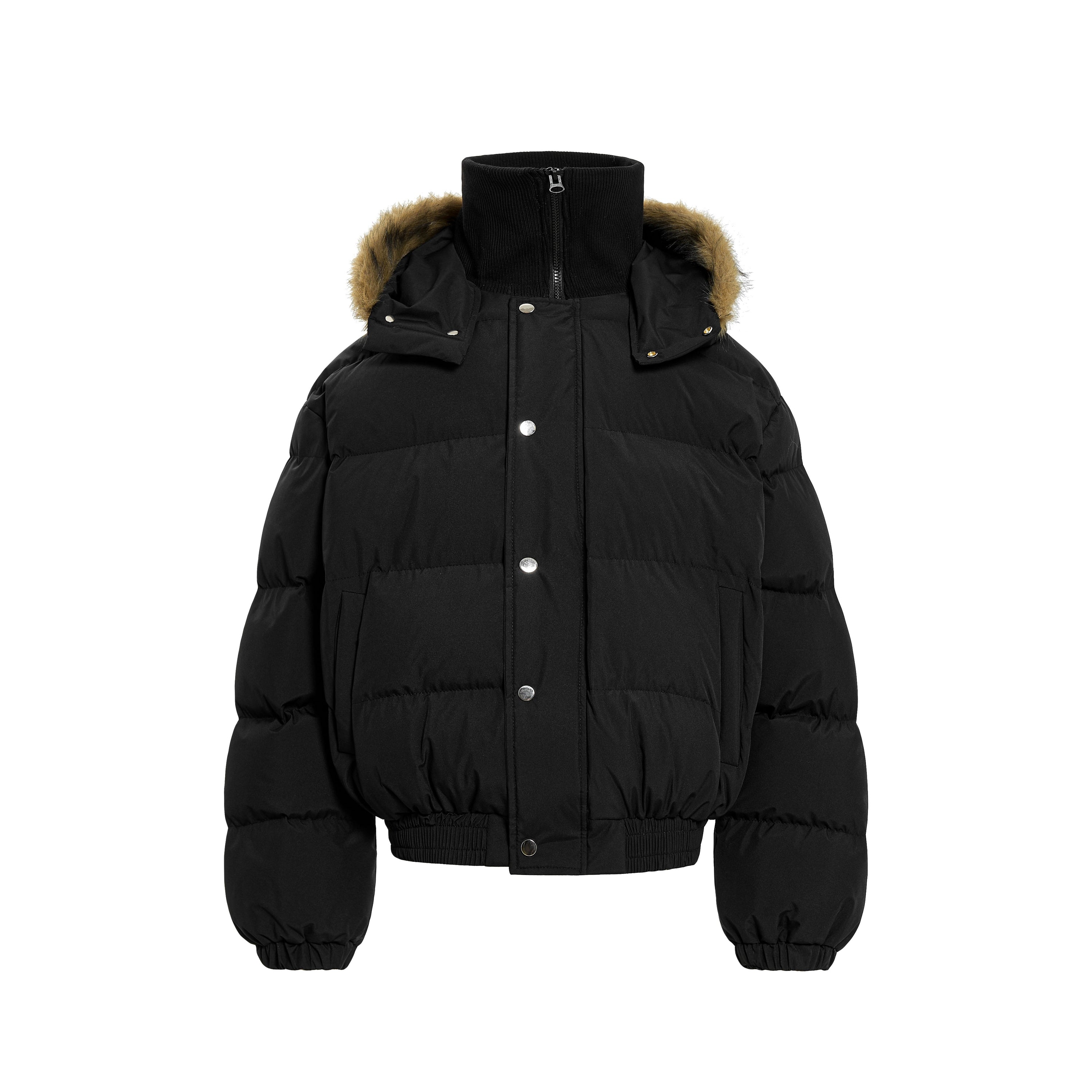 Omirad Fur-Trim Puffer Jacket | Black Hooded Bomber