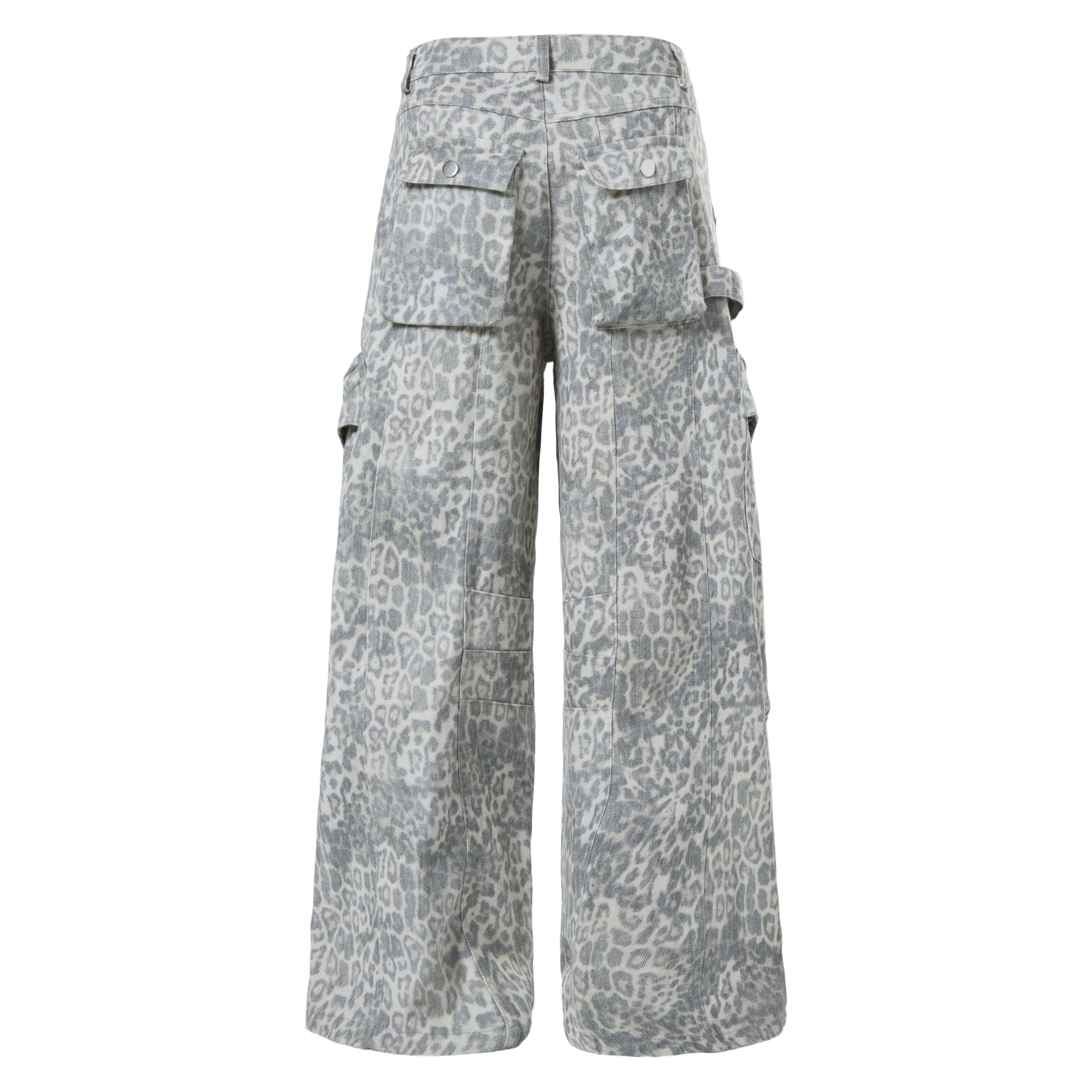 Leopard Print Utility Wide-Leg Cargo Pants with Rivets