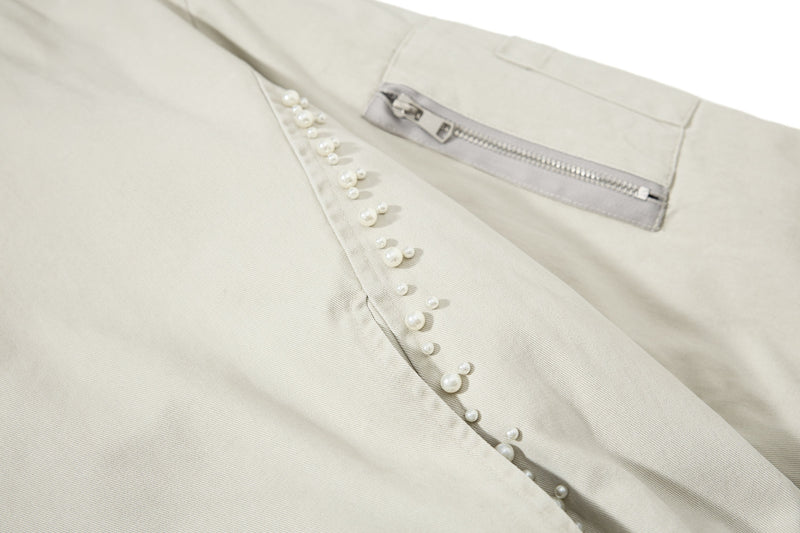 Studded Faux Fur-Trim Hooded Bomber Jacket | Washed Cotton