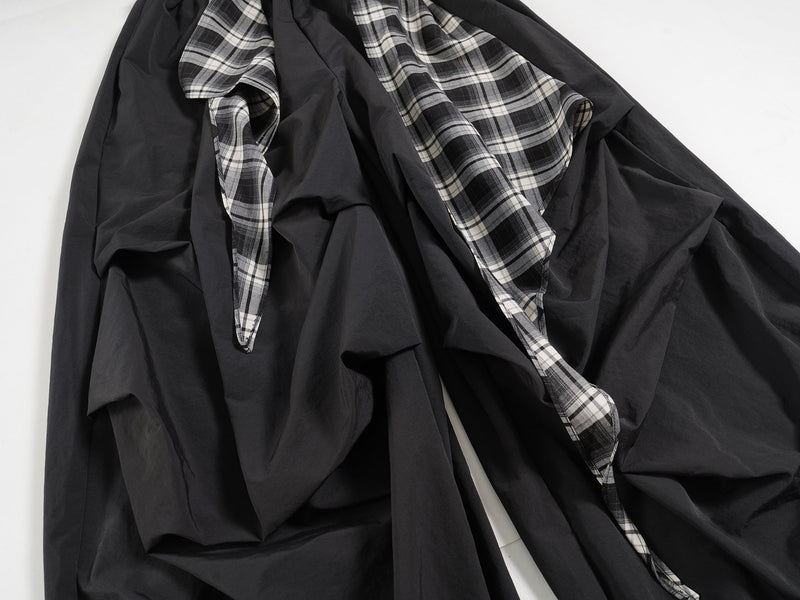 Omirad Layered Draped Nylon Wide-Leg Pants with Plaid Insert