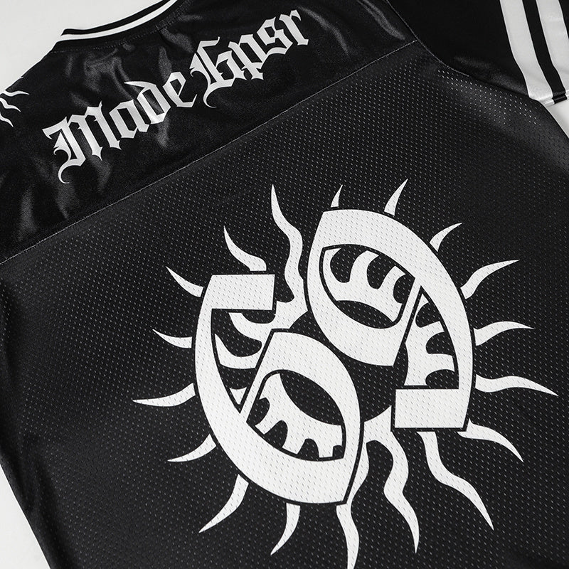 Solar Emblem Graphic Football Jersey | Street Style Mesh Top