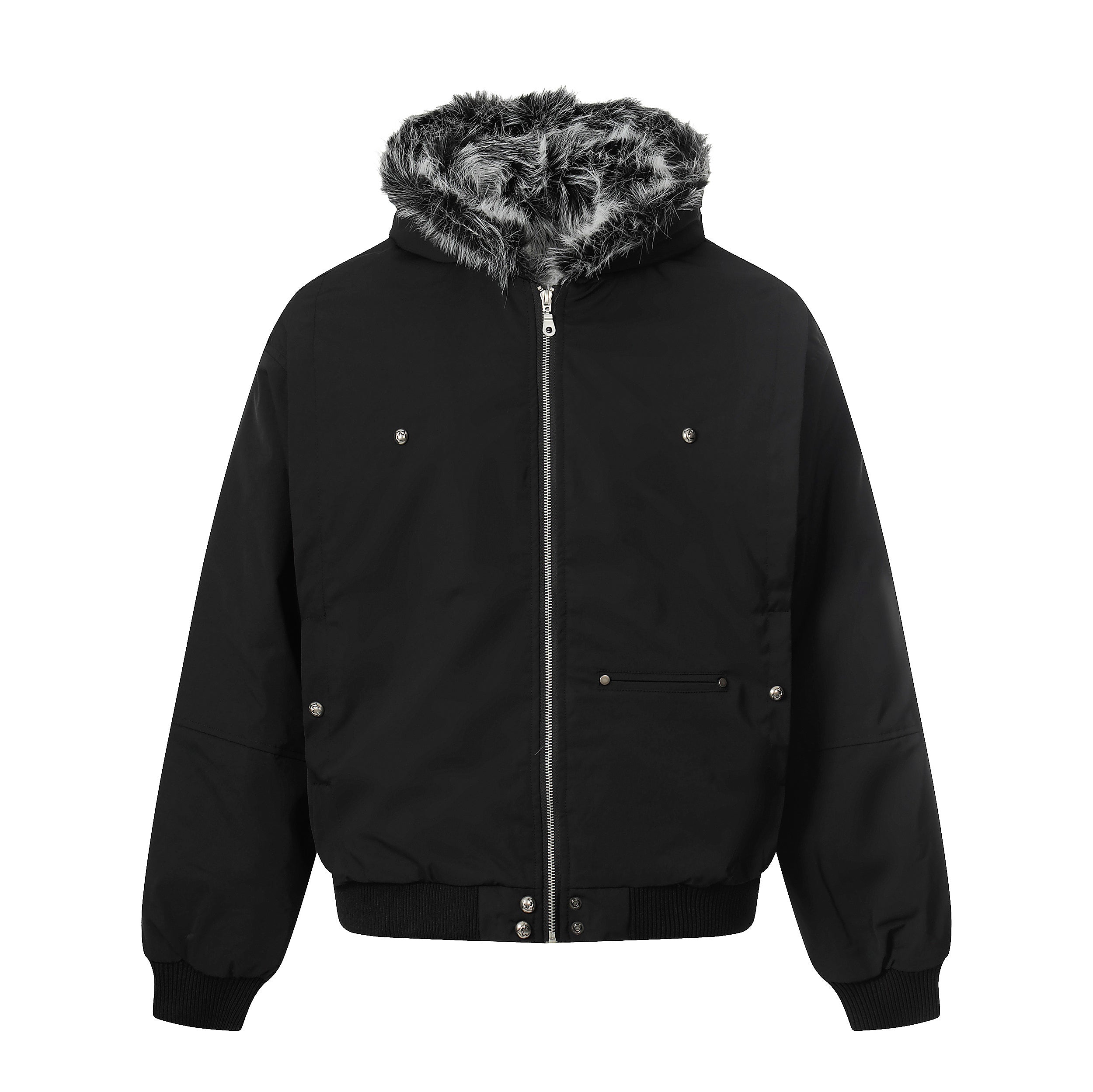 Faux Fur Hood Utility Bomber Jacket | Omirad