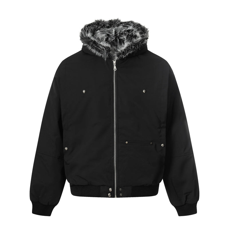 Faux Fur Hood Utility Bomber Jacket | Omirad