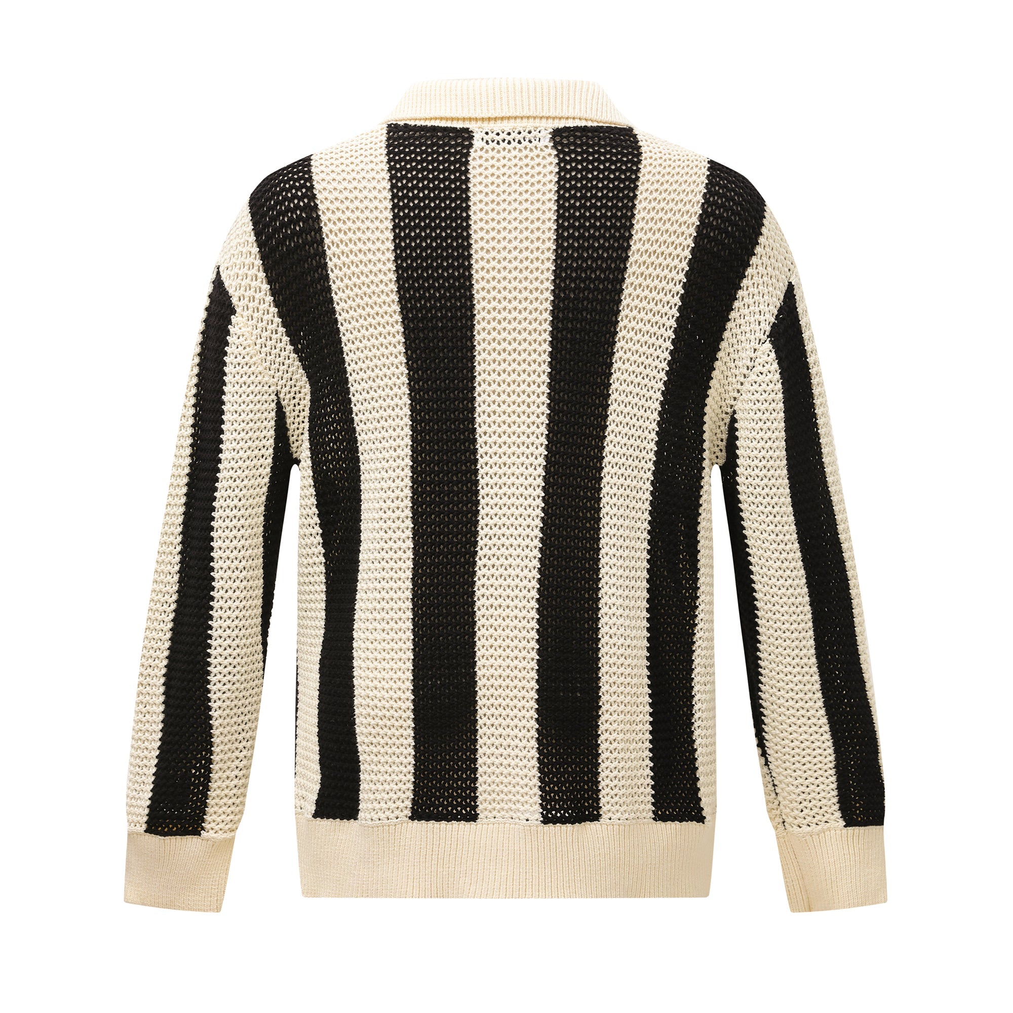 Retro Mesh Knit Polo Sweater | Vintage Stripe Open-Weave