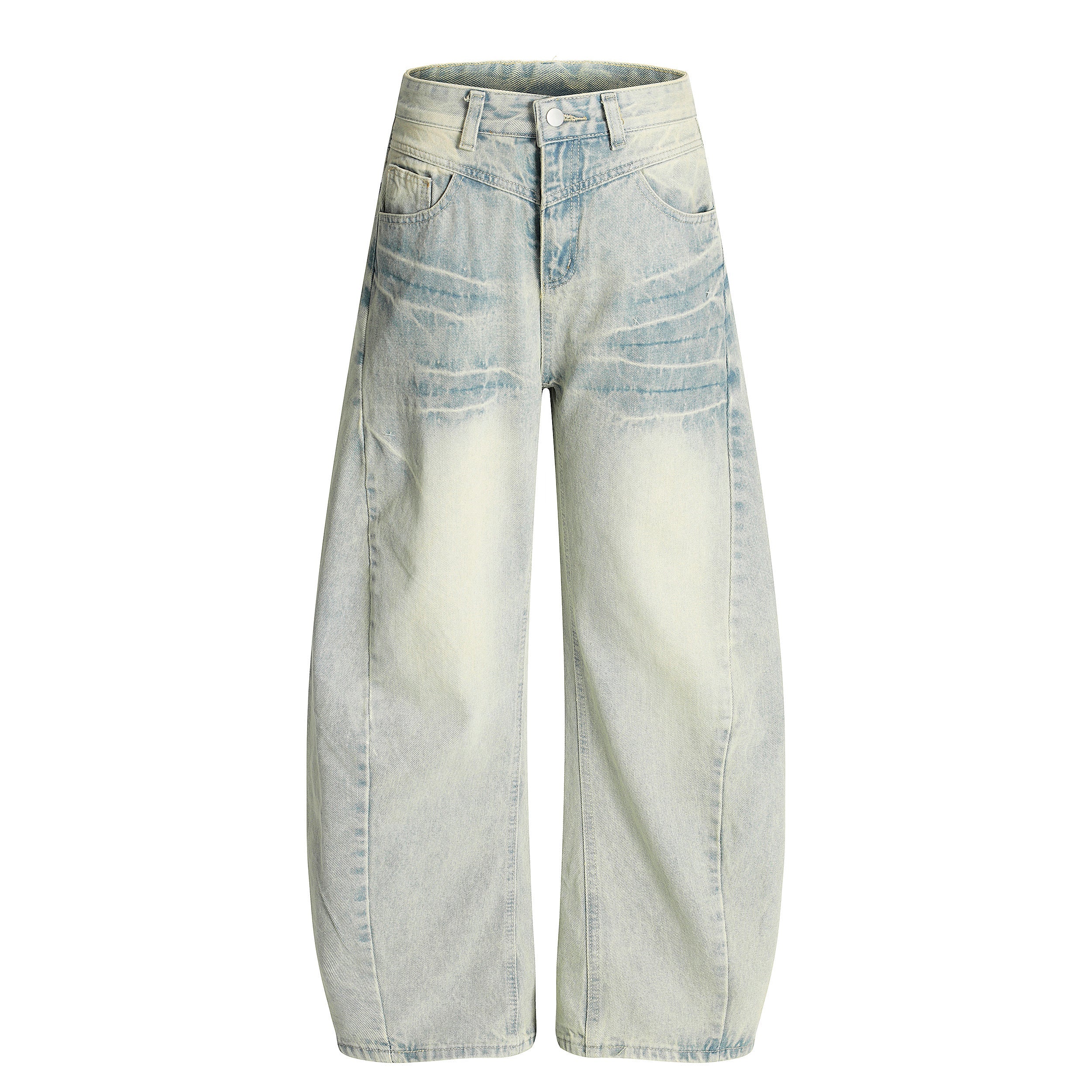 Omirad Creased-Wash Balloon Jeans | Wide Leg Denim